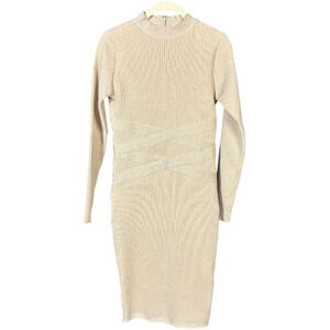 Bebe Bodycon Bandage Dress Size Small Mock Neck Ribbed Gold Shimmer Club Sexy